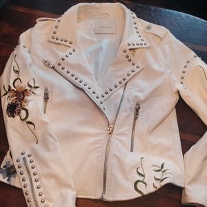 White Pleather Embroidered Stud Jacket
